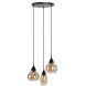 Hanglamp Lungo zwart amber glas 3-lichts
