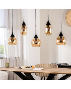 Hanglamp Lungo glas amber zwart 5-lichts
