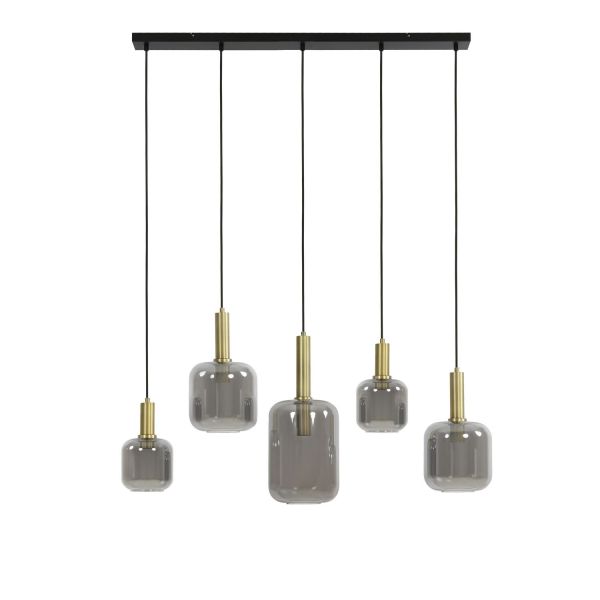 Hanglamp Peglio glas smoke antiek brons 5-lichts