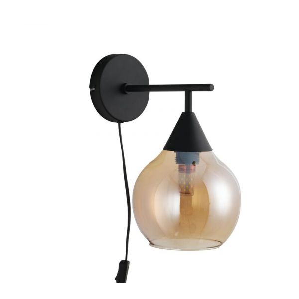 Wandlamp zwart amber glas 17,8 cm - Lungo