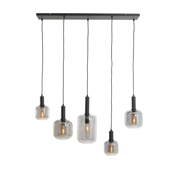 Hanglamp Peglio glas smoke zwart 5-lichts