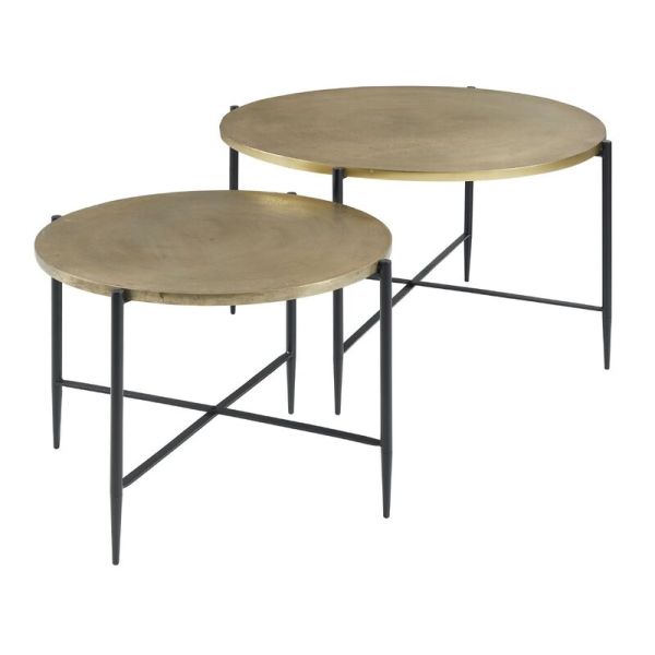 Salontafelset Pilunio 64 en 84 cm rond vergrijsd goud