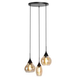 Hanglamp Lungo zwart amber glas 3-lichts