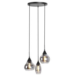 Hanglamp Lungo zwart smoke glas 3-lichts