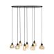 Hanglamp Lungo zwart amber glas 8-lichts