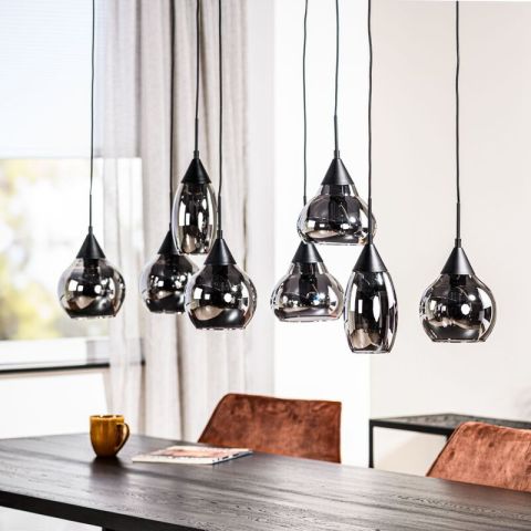 Hanglamp zwart smoke glas 8-lichts - Lungo