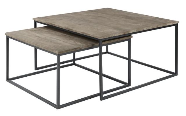 Salontafelset Pandera 65 en 80 cm vierkant mango grijs