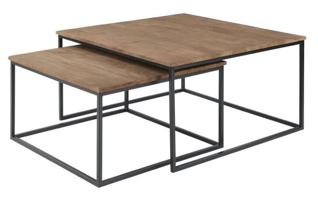 Salontafelset Pandera 65 en 80 vierkant mango bruin