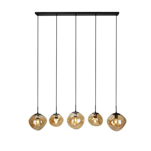 Hanglamp Macato zwart amber glas 5-lichts