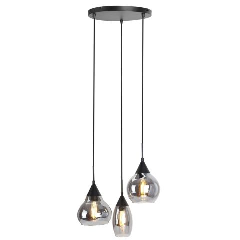 Hanglamp Lungo zwart smoke glas 3-lichts